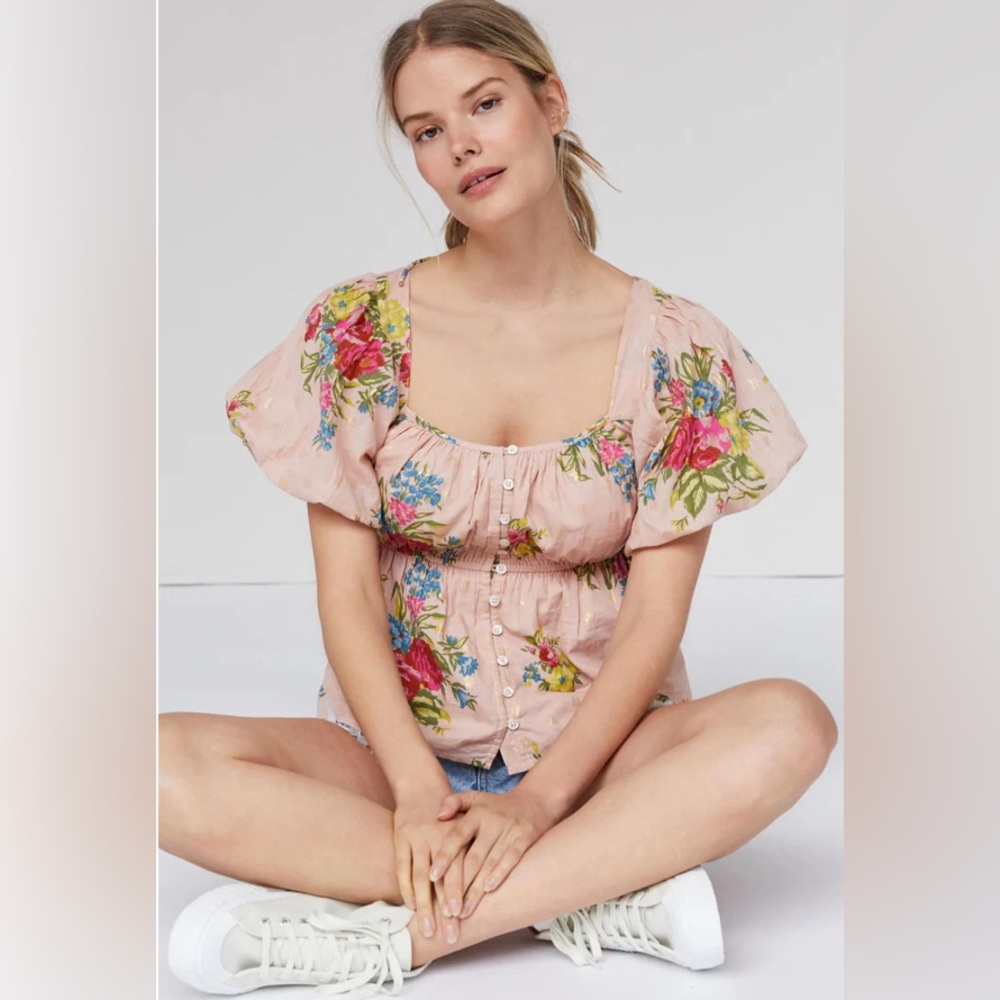 Anthropologie | Love The Label | Rosette Babydoll Puff Sleeve Top
